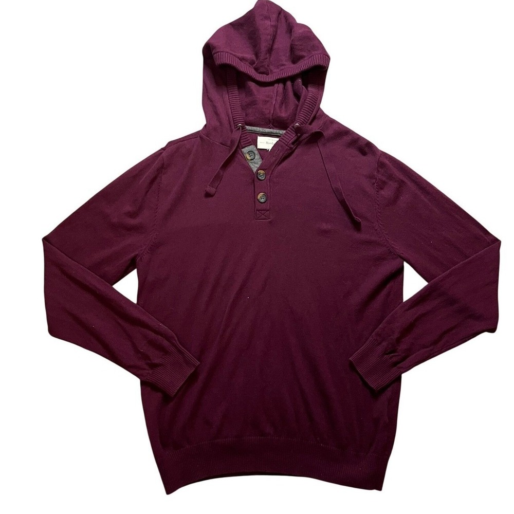 Hawker Rye Mens Cotton Cashmere Henley Hoodie Sweater Burgundy Purple Size M